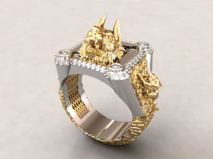 Мужское кольцо-печатка с головой волка 3d модель для печати 3D Модель