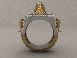 Wolf head men signet ring 3d printable model 3D Model
