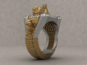 Wolf head men signet ring 3d printable model 3D Model