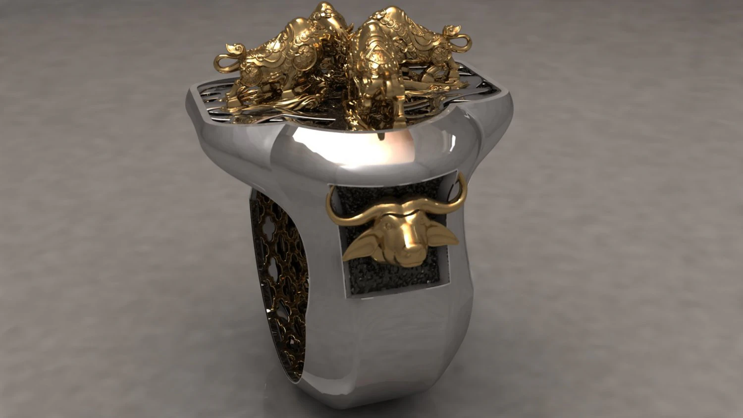 Buffalo fighting ring 3D Print Model .c4d .max .obj .3ds .fbx .stl .blend