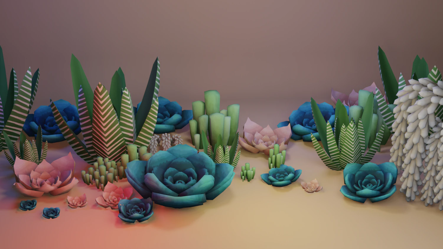 Stylized hand-painted succulent plants 3D Model .c4d .max .obj .3ds .fbx .stl .blend 