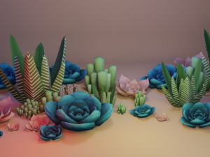 Stylized hand-painted succulent plants 3D Model