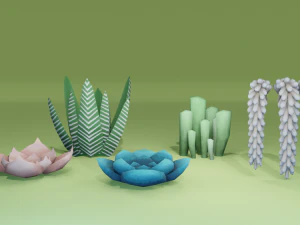 Stylized hand-painted succulent plants 3D Model
