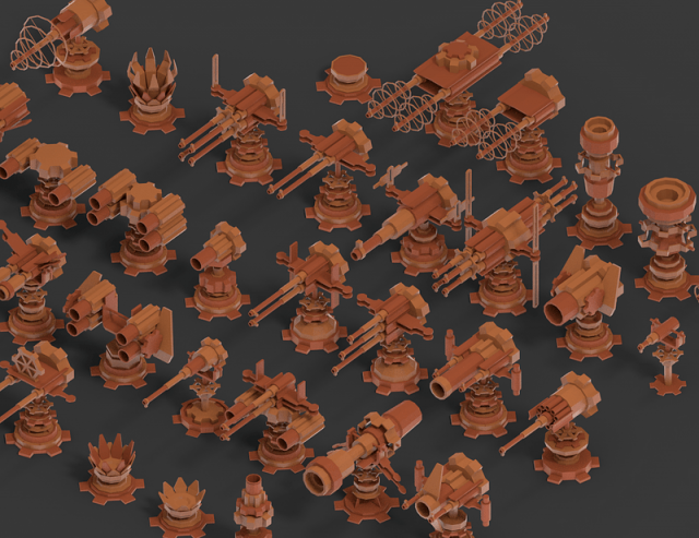 Turret Pack 3D 3D 模型 .c4d .max .obj .3ds .fbx .stl .blend 