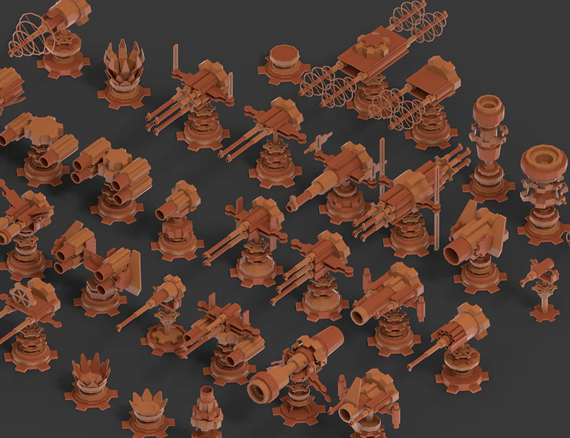 Turret Pack 3D 3D Model .c4d .max .obj .3ds .fbx .stl .blend 