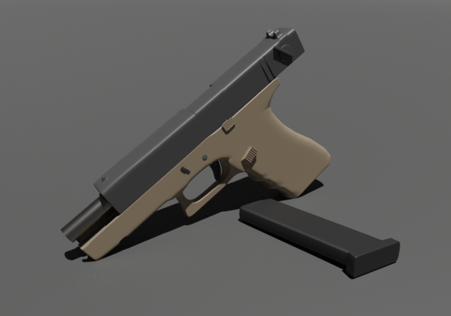Pistol with materials 3D Model .c4d .max .obj .3ds .fbx .stl .blend