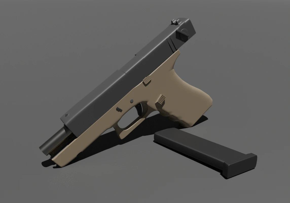 Pistol with materials 3D Model .c4d .max .obj .3ds .fbx .stl .blend