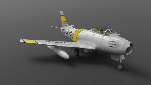 North American F-86A Sabre subsonic fighter Model 3D .c4d .max .obj .3ds .fbx .stl .blend 