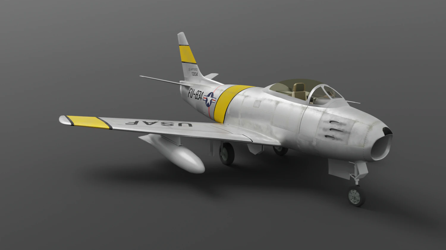 North American F-86A Sabre subsonic fighter 3D Model .c4d .max .obj .3ds .fbx .stl .blend