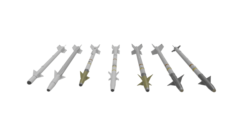 Aim-9 Sidewinders low poly collection 3D Model .c4d .max .obj .3ds .fbx .stl .blend