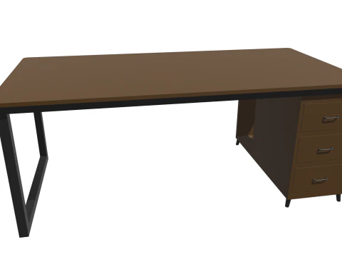 Wooden PC table low poly 3D Model