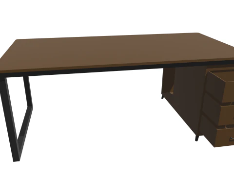 Wooden PC table low poly 3D Model