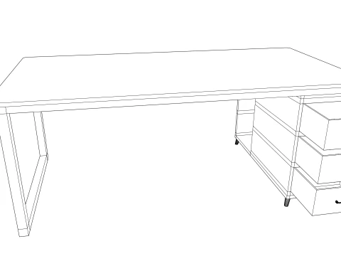 Wooden PC table low poly 3D Model
