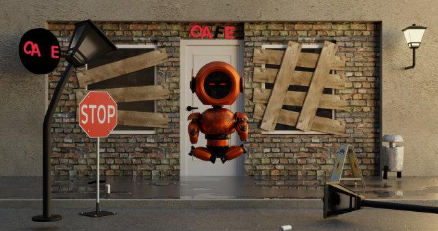 3D Post Apocalyptic Sci-Fi Robot with Environment Model 3D .c4d .max .obj .3ds .fbx .stl .blend 