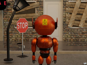 3D Post Apocalyptic Sci-Fi Robot with Environment Model 3D