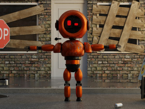 3D Post Apocalyptic Sci-Fi Robot with Environment Model 3D