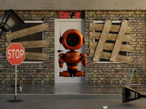 3D Post Apocalyptic Sci-Fi Robot with Environment Model 3D