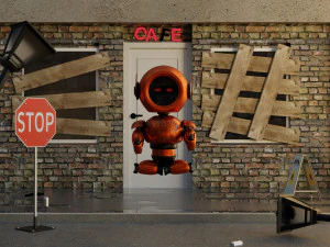 3D Post Apocalyptic Sci-Fi Robot with Environment 3D Model