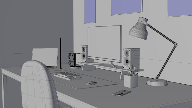Gaming room 3D-Modell in Schlafzimmer 3DExport