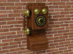 Wooden Antique Phone Low-Poly Model Low-poly 3D Модель