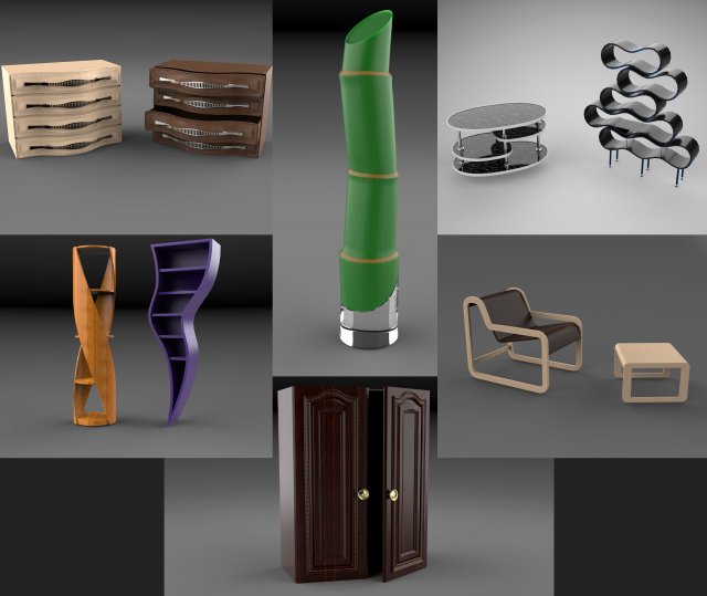 Set of Furniture 3D 모델 .c4d .max .obj .3ds .fbx .stl .blend 