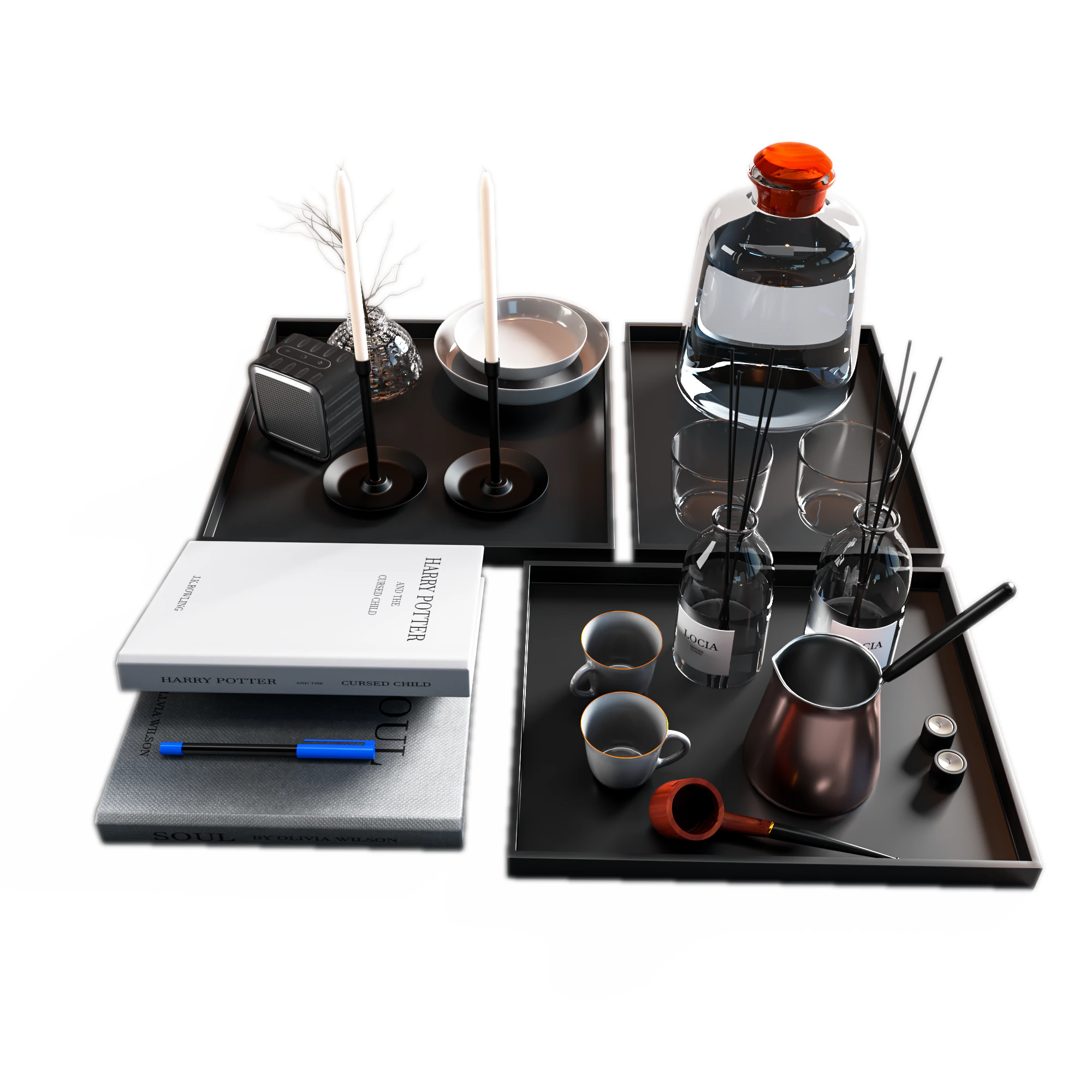 Decorative set 02 3D Model .c4d .max .obj .3ds .fbx .stl .blend 