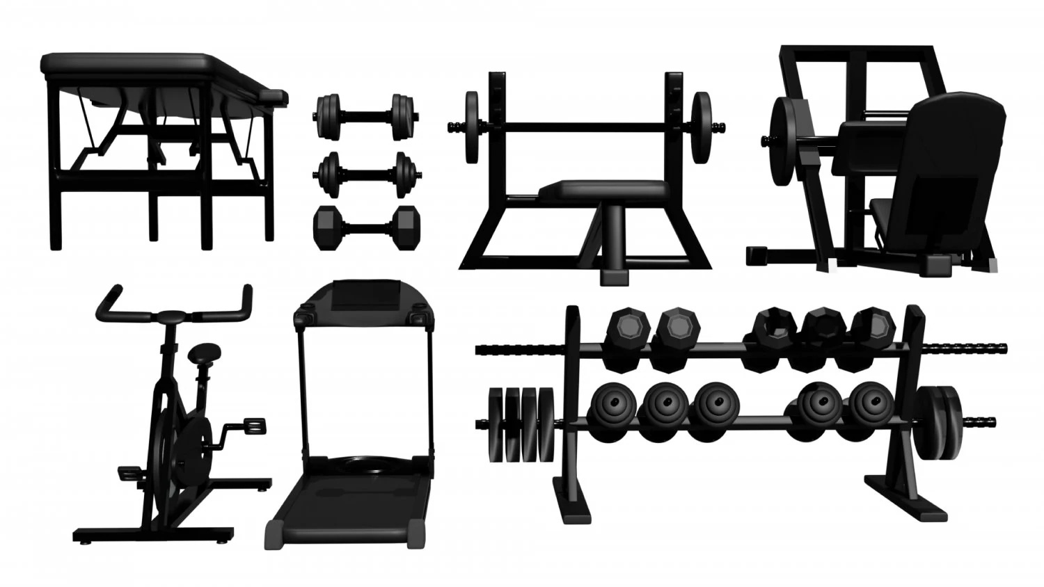 Gym Machines Collection 3D Model .c4d .max .obj .3ds .fbx .stl .blend 