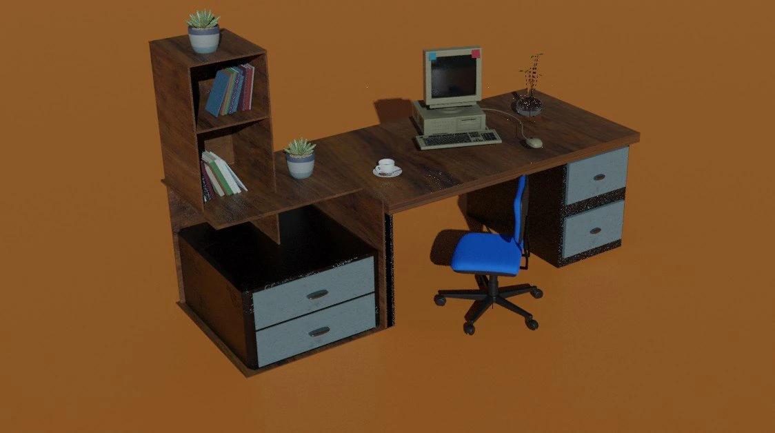Office desk of the nineties 3D Model .c4d .max .obj .3ds .fbx .stl .blend 