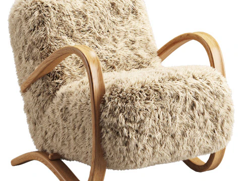 Jindrich Halabala Lounge Chairs in Brown Tibetan Lambswool 3D Model