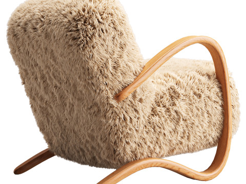 Jindrich Halabala Lounge Chairs in Brown Tibetan Lambswool Modelo 3D