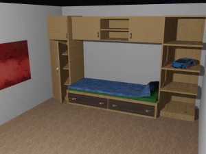 Bed and wardrobes 3D Model