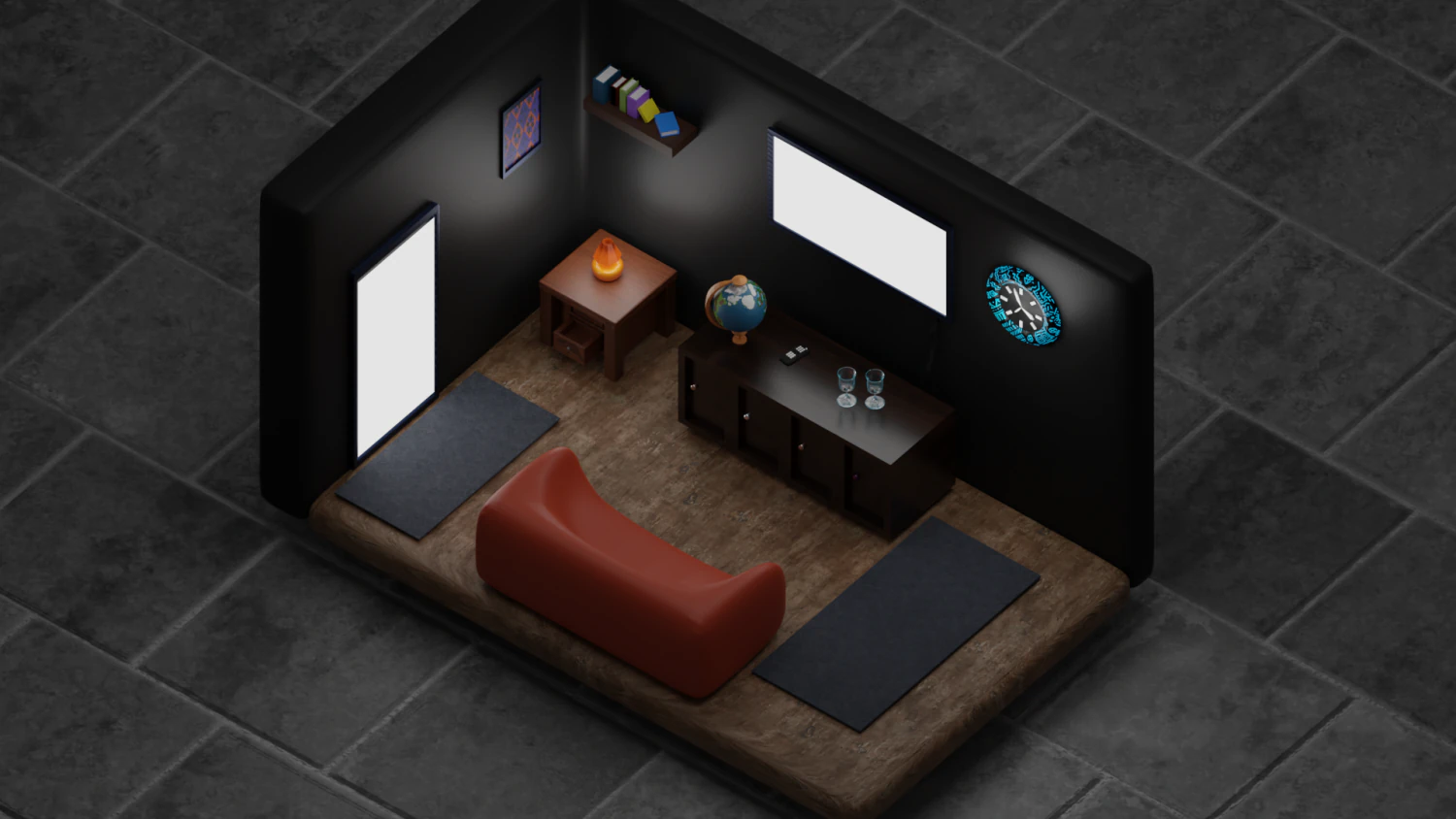 Isometric Living Room 3D Model .c4d .max .obj .3ds .fbx .stl .blend