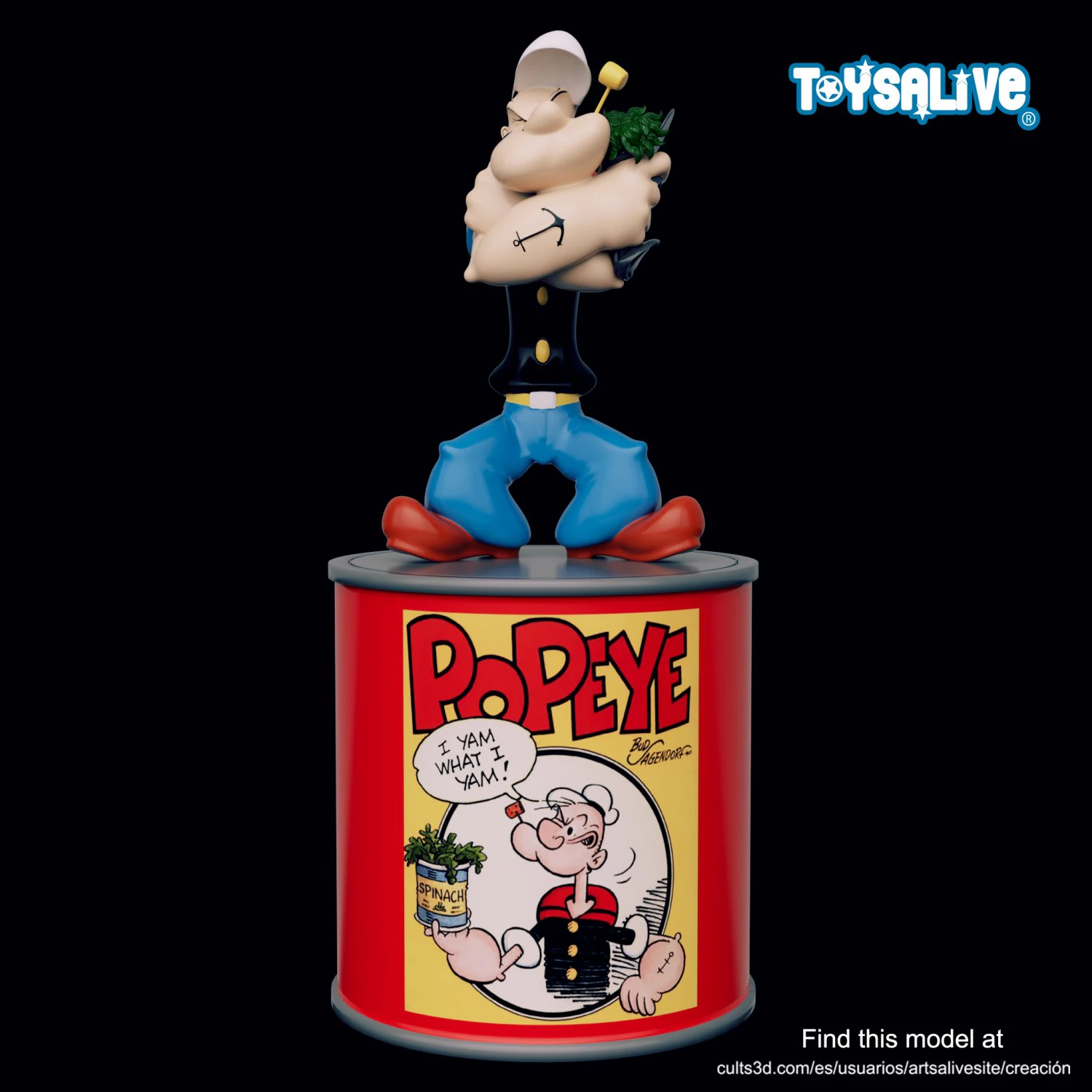 POPEYE 3D MODEL FIGURE AND CAN 3D Print Model .c4d .max .obj .3ds .fbx .stl .blend 