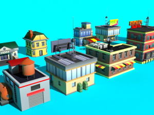 Low Poly Sity Builds 3D Модель