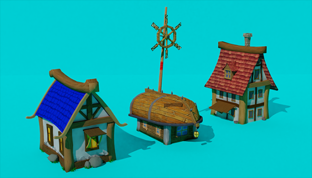 Low Poly Insular Houses 3D Модель .c4d .max .obj .3ds .fbx .stl .blend 