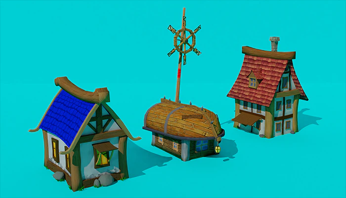 Low Poly Insular Houses 3D Model .c4d .max .obj .3ds .fbx .stl .blend 