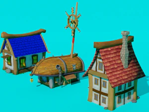 Low Poly Insular Houses 3D Model