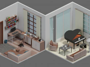 Low poly interior 1 3D Model