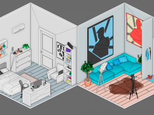 Low poly interior 1 3D Model