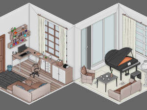 Low poly interior 1 3D Model