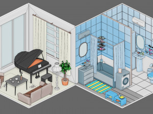 Low poly interior 1 3D Model