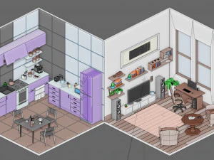 Low poly interior 1 3D Model