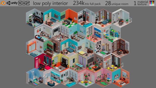Low poly interior 2 3D Model .c4d .max .obj .3ds .fbx .stl .blend 
