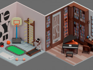 Low poly interior 2 3D Model