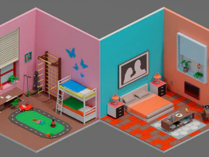 Low poly interior 2 3D Model