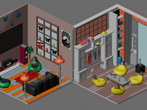 Low poly interior 2 3D Model