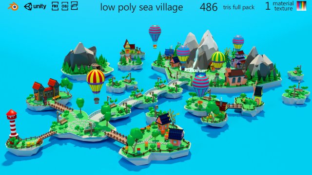 Cartoon sea village 3D Модель .c4d .max .obj .3ds .fbx .stl .blend 