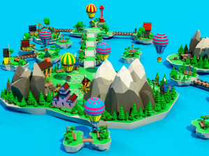 Cartoon sea village 3D Модель