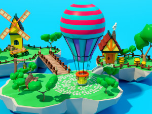 Cartoon sea village 3D Модель