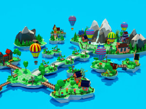 Cartoon sea village 3D Модель